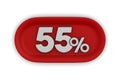 Button with fifty five percent on white background. Isolated 3D illustration