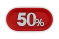 Button with fifty percent on white background. Isolated 3D illustration