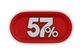 Button with fifty seven percent on white background. Isolated 3D illustration