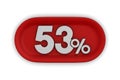 Button with fifty three percent on white background. Isolated 3D illustration