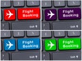 Button with flight booking on laptop keyboard Royalty Free Stock Photo