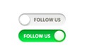 Button follow us, off on click, web switch. Vector illustration Royalty Free Stock Photo