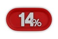 Button with fourteen percent on white background. Isolated 3D illustration