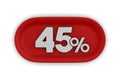 Button with fourty five percent on white background. Isolated 3D illustration