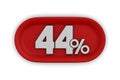 Button with fourty four percent on white background. Isolated 3D illustration