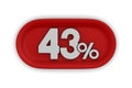 Button with fourty three percent on white background. Isolated 3D illustration