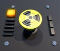 Button, general alarm, evacuation. Process interruption. Nuclear, atomic alarm. Nuclear weapons Royalty Free Stock Photo