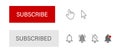 Button, hand and arrow cursor, subscribed button