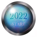 Button happy new year 2022 red, volumetric, start. rad Royalty Free Stock Photo