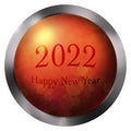 Button happy new year 2022 red, volumetric, start. rad