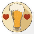 Button with hearts and beer served in weizen vase, Vector illustration Royalty Free Stock Photo