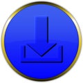 Button or icon with a golden border in blue with the Download debossed symbol Royalty Free Stock Photo