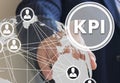 button KPI, Key Performance Indicator on the touch screen in the global network Royalty Free Stock Photo