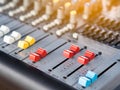 Button line of audio sound mixer console. Royalty Free Stock Photo