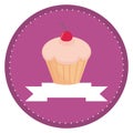 Button, logo or invitation card with cherry muffin Royalty Free Stock Photo