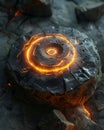 A button made of enchanted stone, glowing with runes that activate with the users touch, unlocking hidden functionalities , no