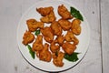 Button mushroom fritters, pakora or pakoda, Indian food