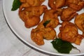 Button mushroom fritters, pakora or pakoda, Indian food