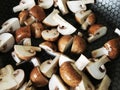 Button mushrooms sliced in a pan Royalty Free Stock Photo