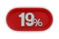 Button with nineteen percent on white background. Isolated 3D illustration