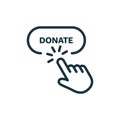 Button for Online Donate Line Icon. Donation with Click Linear Pictogram. Support and Give Help Online Outline Icon