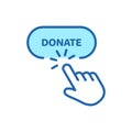 Button for Online Donate Line Icon. Donation with Click Linear Pictogram. Support and Give Help Online Outline Icon