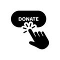 Button for Online Donate Silhouette Icon. Donation with Click Black Pictogram. Support and Give Help Online Icon