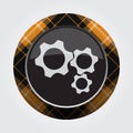 Button orange, black tartan - three cogwheel icon