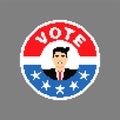 Button Presidential candidate pixel art. Usa elections illustration 8 bit. Need your vote. Political Election vector Royalty Free Stock Photo