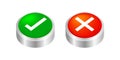Button push 3d checkmark and x or confirm and deny for apps and websites, icon 3d checkmark choice, checkbox button for push