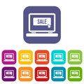 Button sale on laptop icons set Royalty Free Stock Photo