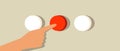 Button selection, isolated hand, flat vector illustration and stocks with push the button or red button to push