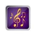 button with set of musical notes background purple