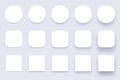 Button shadows. Simple shape shadow, clear buttons badges and miscellaneous shapes material shadows isolated 3d realistic vector