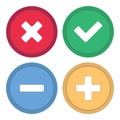 Button for site. Signs plus, minus, checkmark and cross.