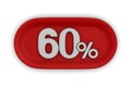 Button with sixty percent on white background. Isolated 3D illustration