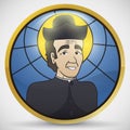 Button of Stained Glass with Saint John Bosco Portrait, Vector Illustration Royalty Free Stock Photo