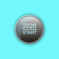 Button, 2020 start, on a blue background.Isolated. The concept of the beginning of the New Year. Royalty Free Stock Photo