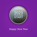 Button Start 2023, on a purple background. Business. Holidays.