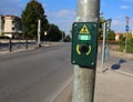 Button to activate the green light in the crosswalk Royalty Free Stock Photo