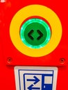 The button to open the door of a modern electric train stadler, close-up. Czech Royalty Free Stock Photo