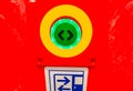 The button to open the door of a modern electric train stadler, close-up. Czech Royalty Free Stock Photo