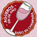 Button with a Traditional Colombian Omen: Champagne Bath, Vector Illustration