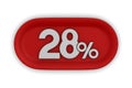 Button with twenty eight percent on white background. Isolated 3D illustration
