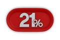 Button with twenty one percent on white background. Isolated 3D illustration