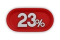 Button with twenty three percent on white background. Isolated 3D illustration