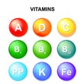 Button with vitamins. Set.