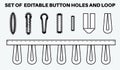 Buttonhole flat sketch vector illustration set, different types of buttonholes for stretch fabric, thick and thin fabric, button