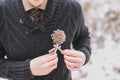 Buttonhole on grooms wedding suit Royalty Free Stock Photo