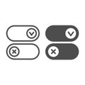 Buttons for active and inactive program add on line and solid icon, pcrepair concept, button vector sign on white Royalty Free Stock Photo
